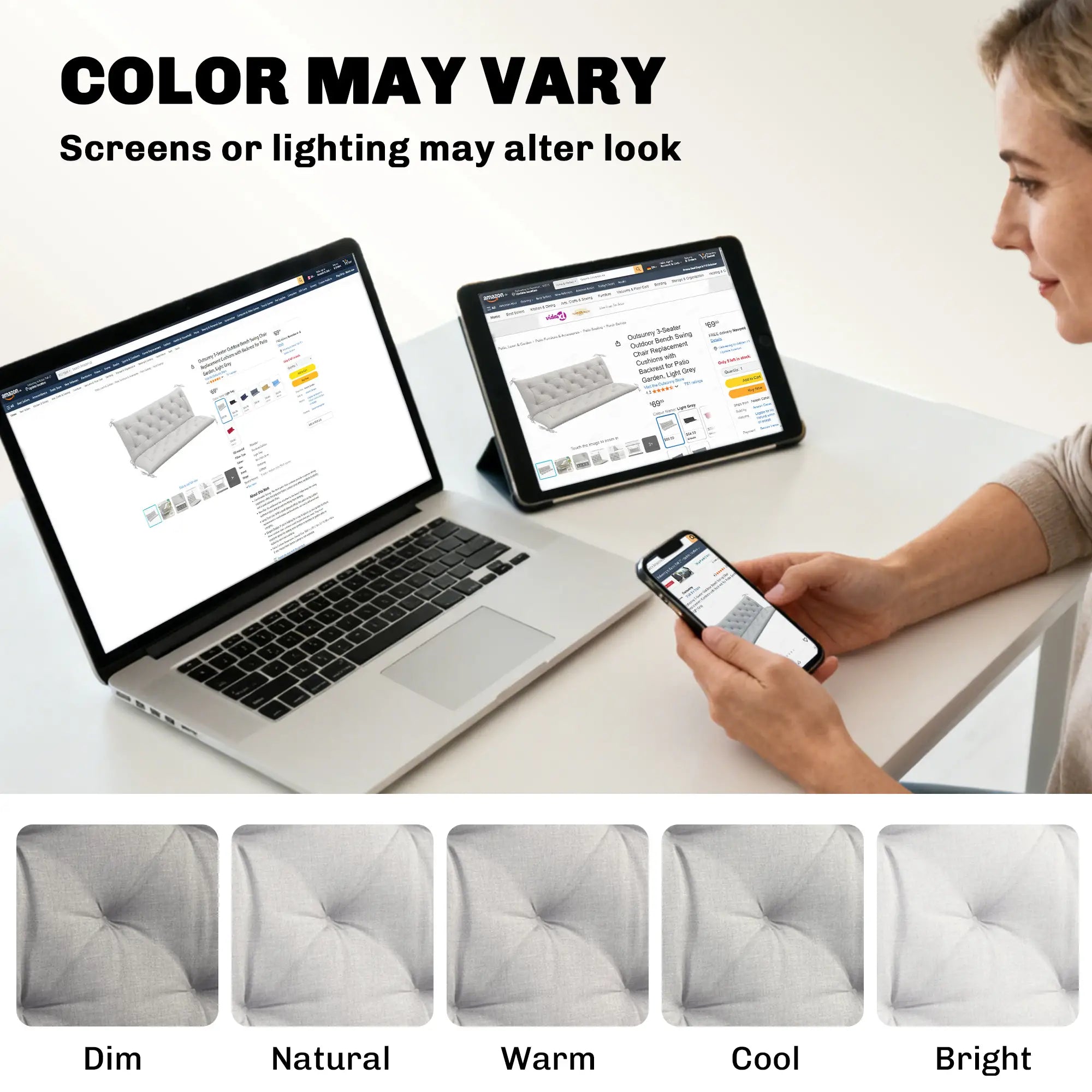 3-Seater Outdoor Swing Chair Cushions, Patio Garden, Light Grey Patio Chair Cushions at Gallery Canada