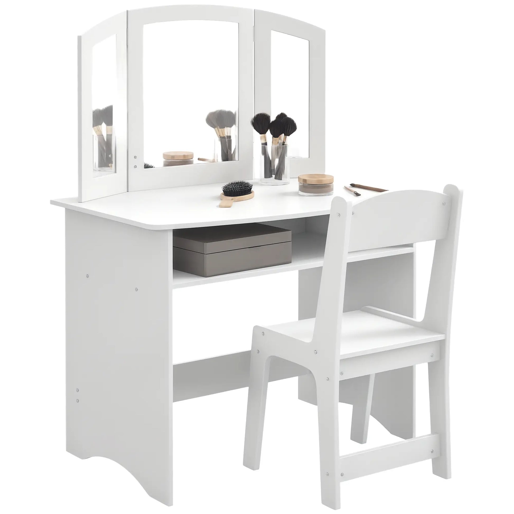 Kids Vanity Set, Tri-Folding Mirror, Stool, Storage Shelf Toy Vanity at Gallery Canada