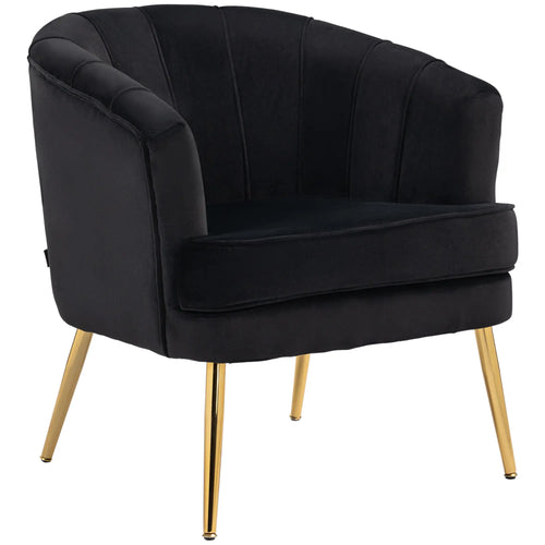 Modern Fabric Armchair, Gold Metal Legs, Living Room, Black