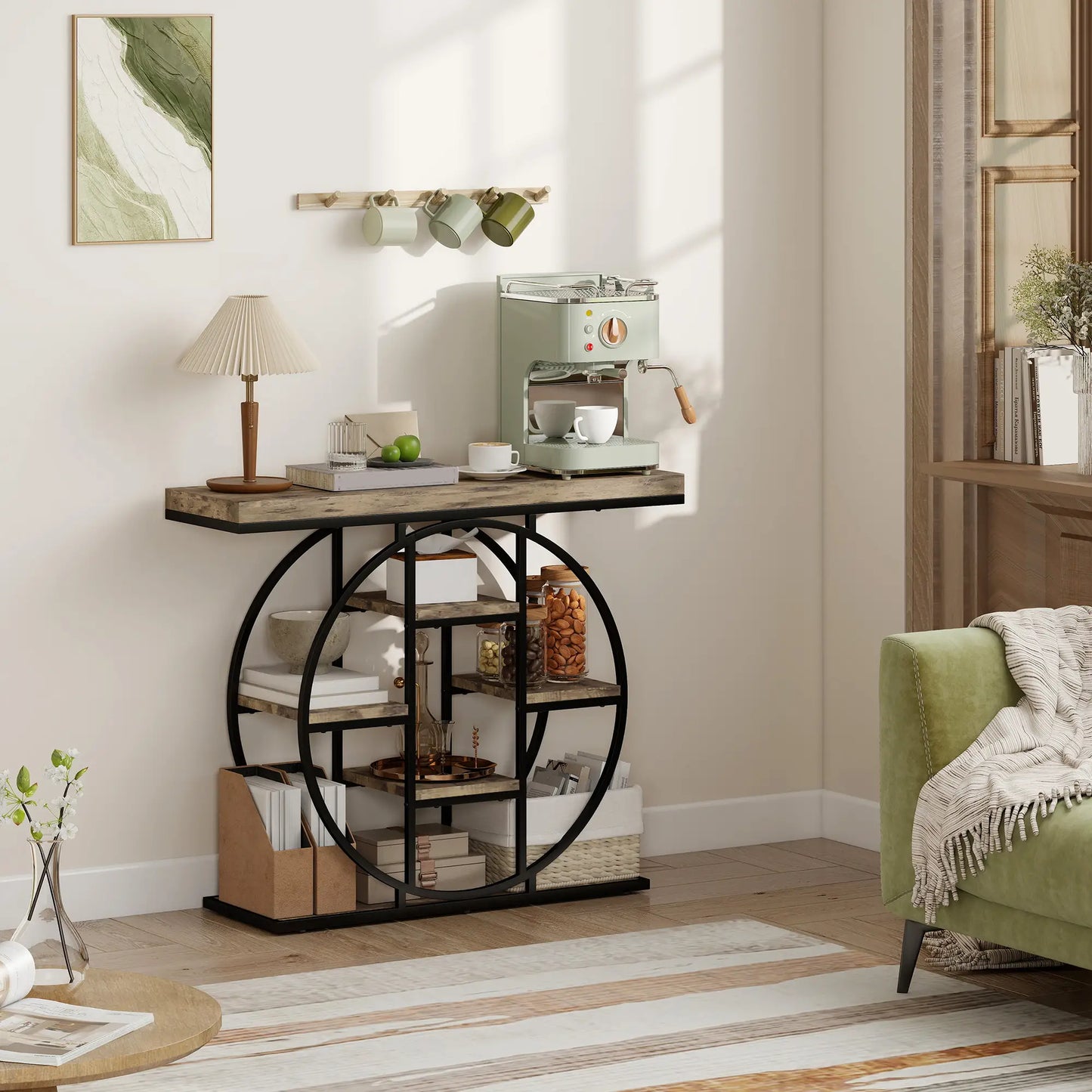 39.4" Console Table With Storage Shelves, Rustic Brown