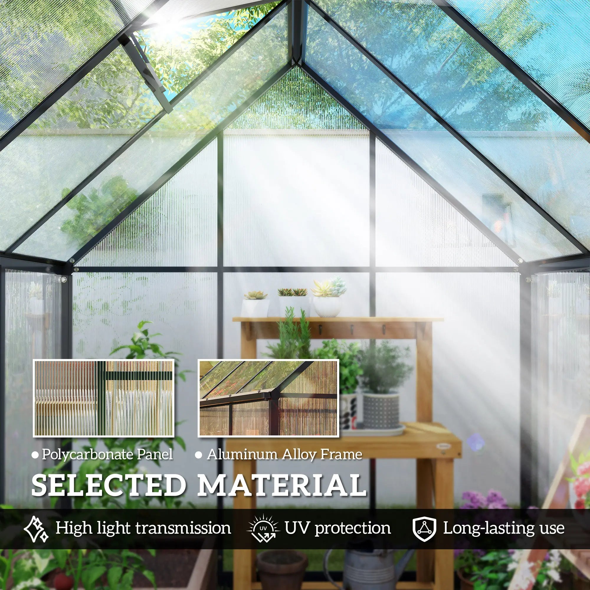 Polycarbonate Greenhouse, Swing Door, Adjustable Window, 6 x 6.5ft, Black Walk In Greenhouses at Gallery Canada