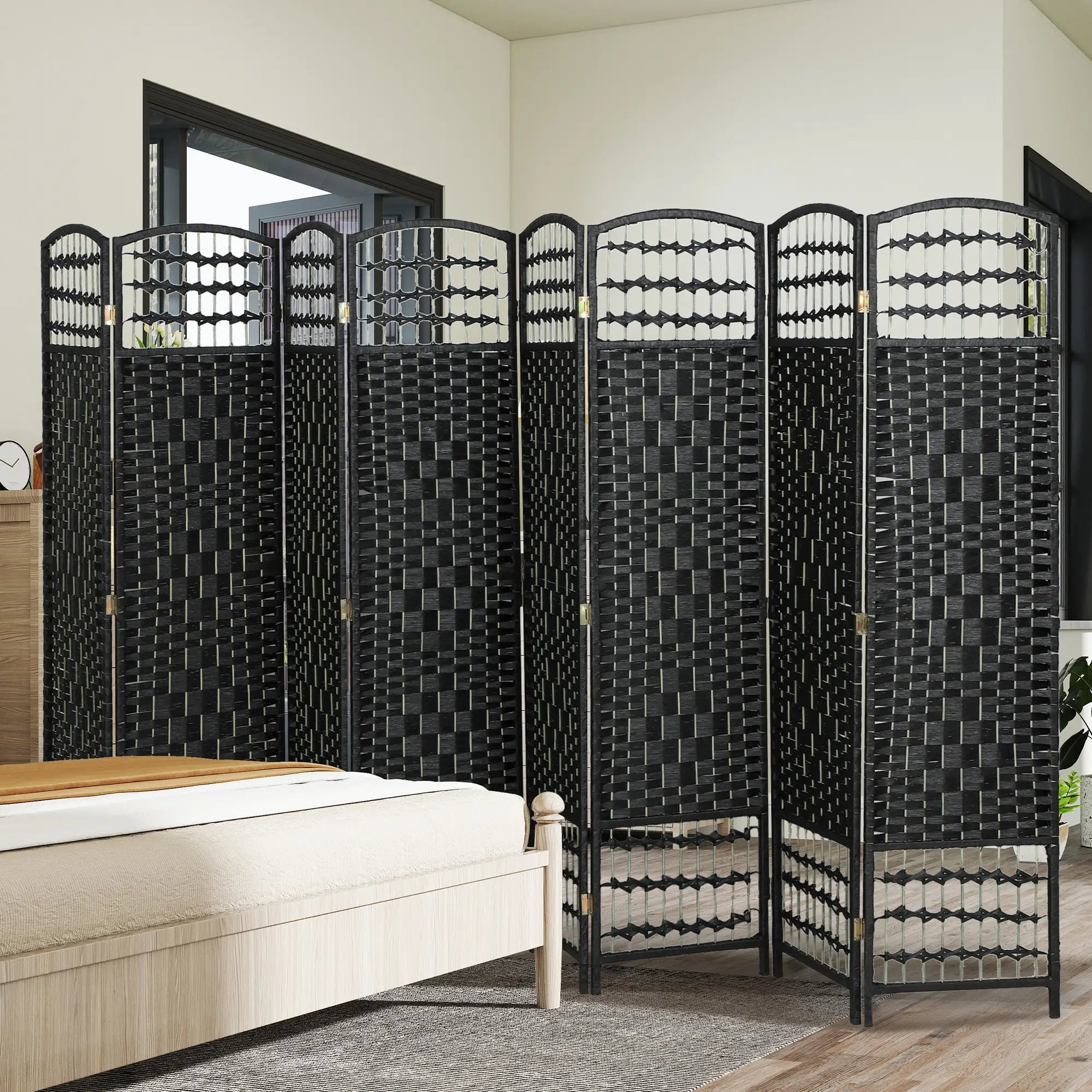 8 Panel Folding Room Divider, Portable Privacy Screen, Black Room Dividers at Gallery Canada