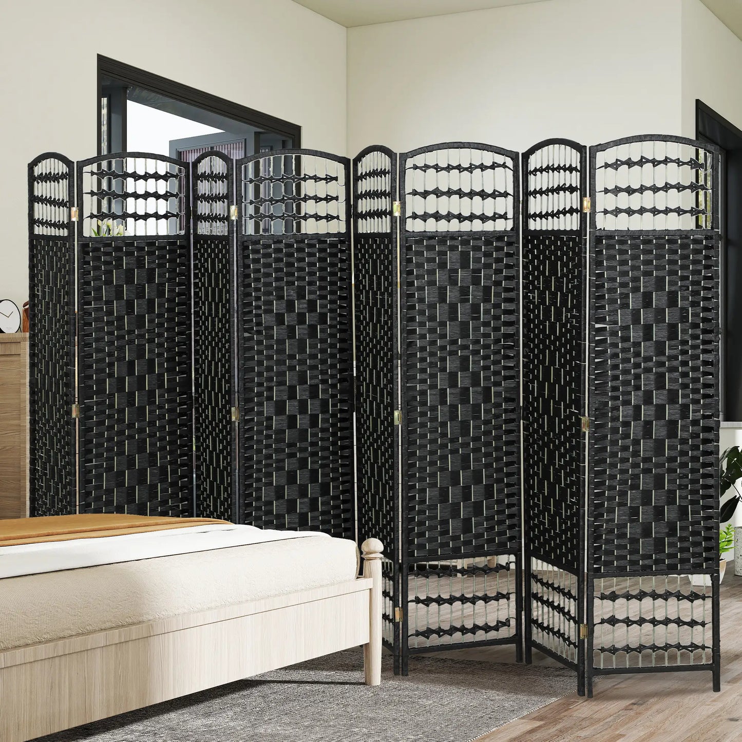 8 Panel Folding Room Divider, Portable Privacy Screen, Black Room Dividers at Gallery Canada