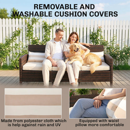 3-Seater Wicker Sofa, PE Rattan Outdoor Couch, Removable Cushions, Brown Patio Furniture Sets at Gallery Canada