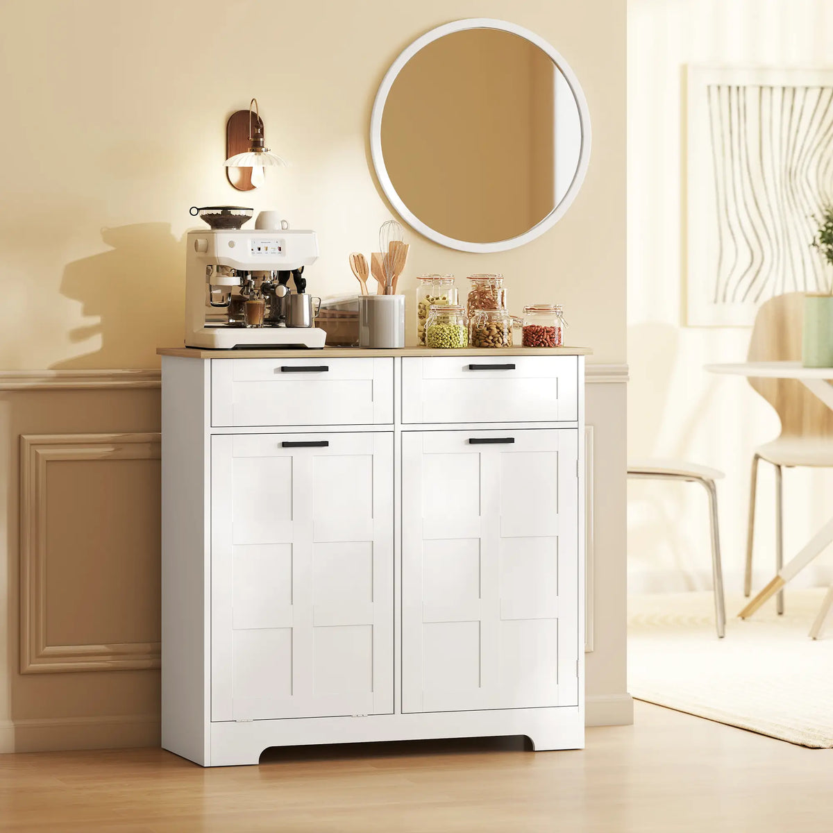 7 Gallon Tilt Out Garbage Cabinet, Kitchen Island, 2 Drawers, White