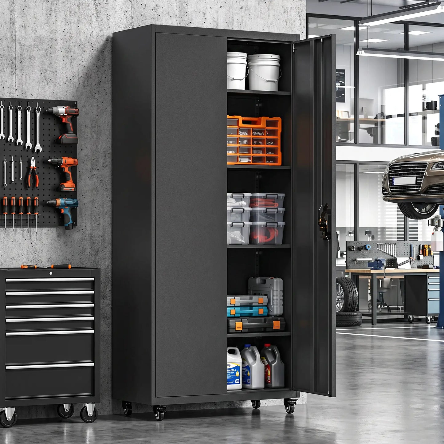 Metal Storage Cabinet 71" Tall Lockable Steel Tool Cabinet, Black Tool Organizers at Gallery Canada