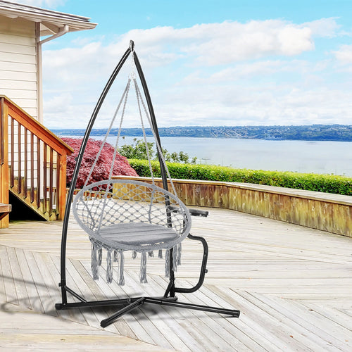 Hammock Chair Stand, Metal C-Stand with Tray, Indoor Outdoor, Black