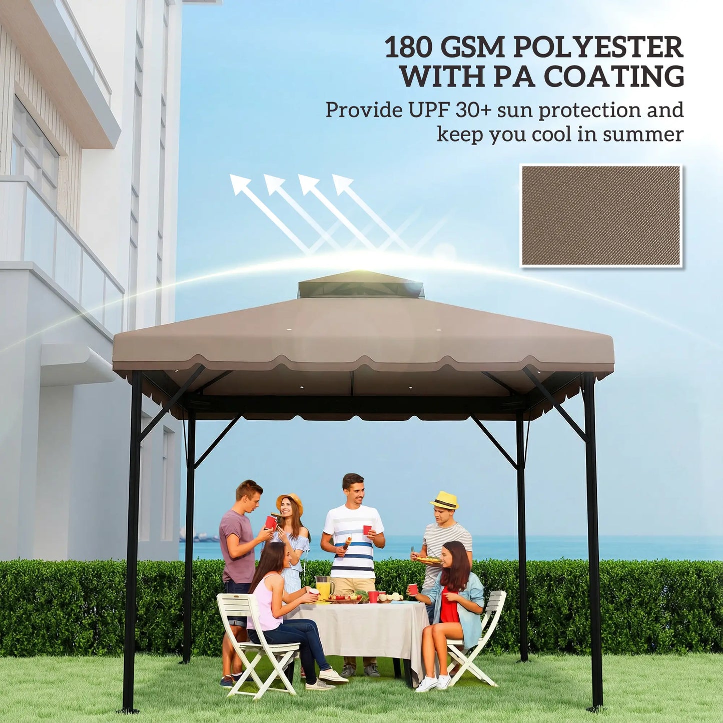 10' x 10' Gazebo Canopy Replacement, Double-Tier Outdoor Roof, Khaki/Brown Gazebo Canopy Replacement at Gallery Canada