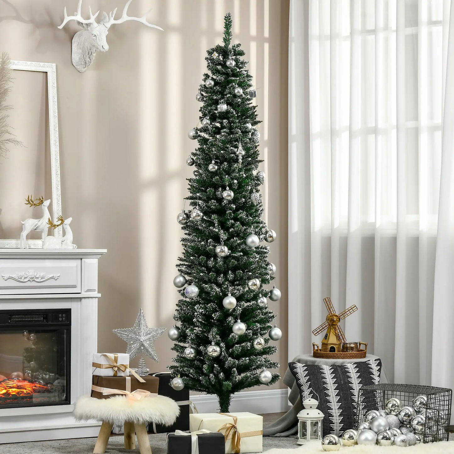 6FT Artificial Snow Dipped Christmas Tree, Foldable Stand, Green Artificial Christmas Trees at Gallery Canada