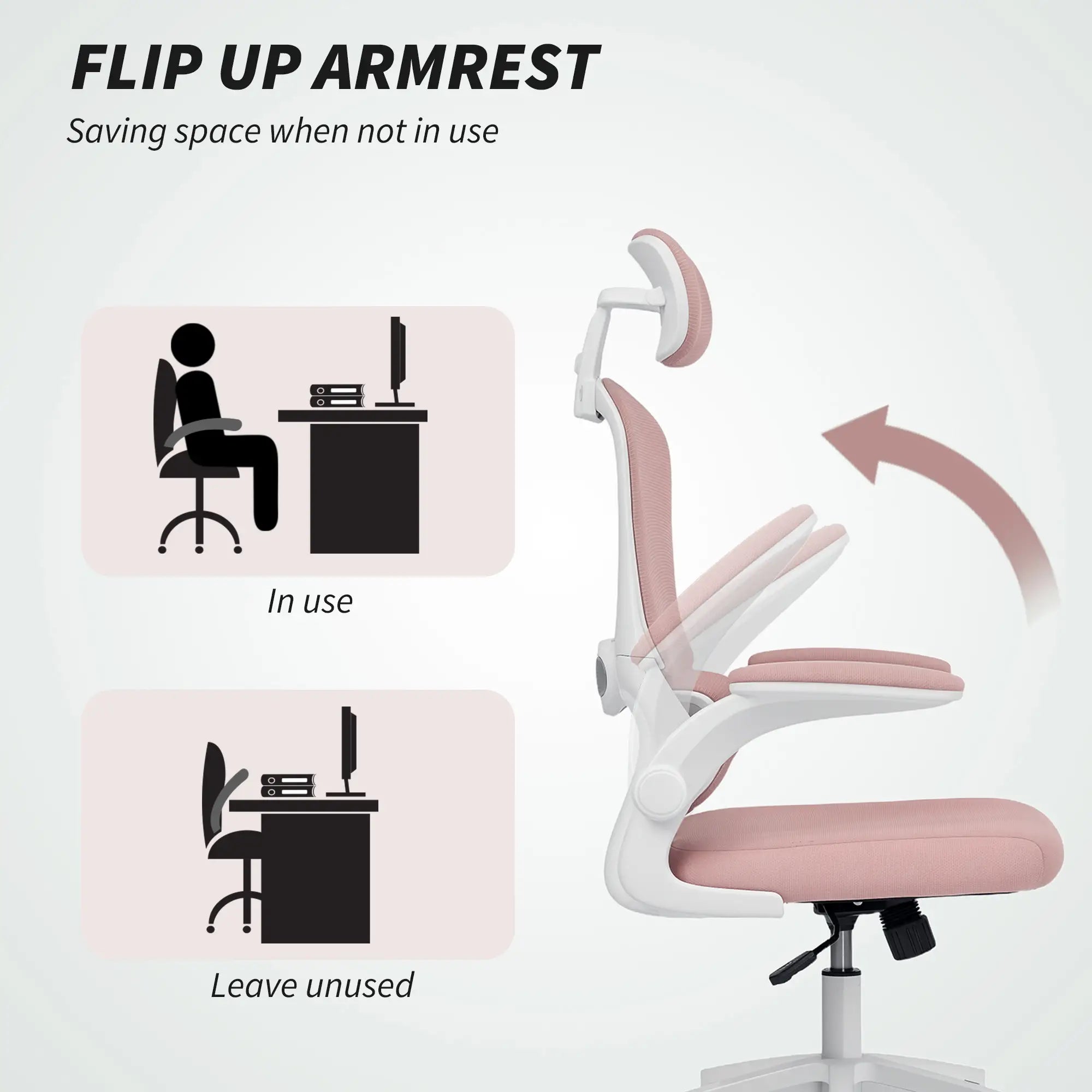 Ergonomic Mesh Office Chair, High Back, Rotatable Headrest, Flip-Up Armrests, Lumbar Support, Pink Task Chairs at Gallery Canada