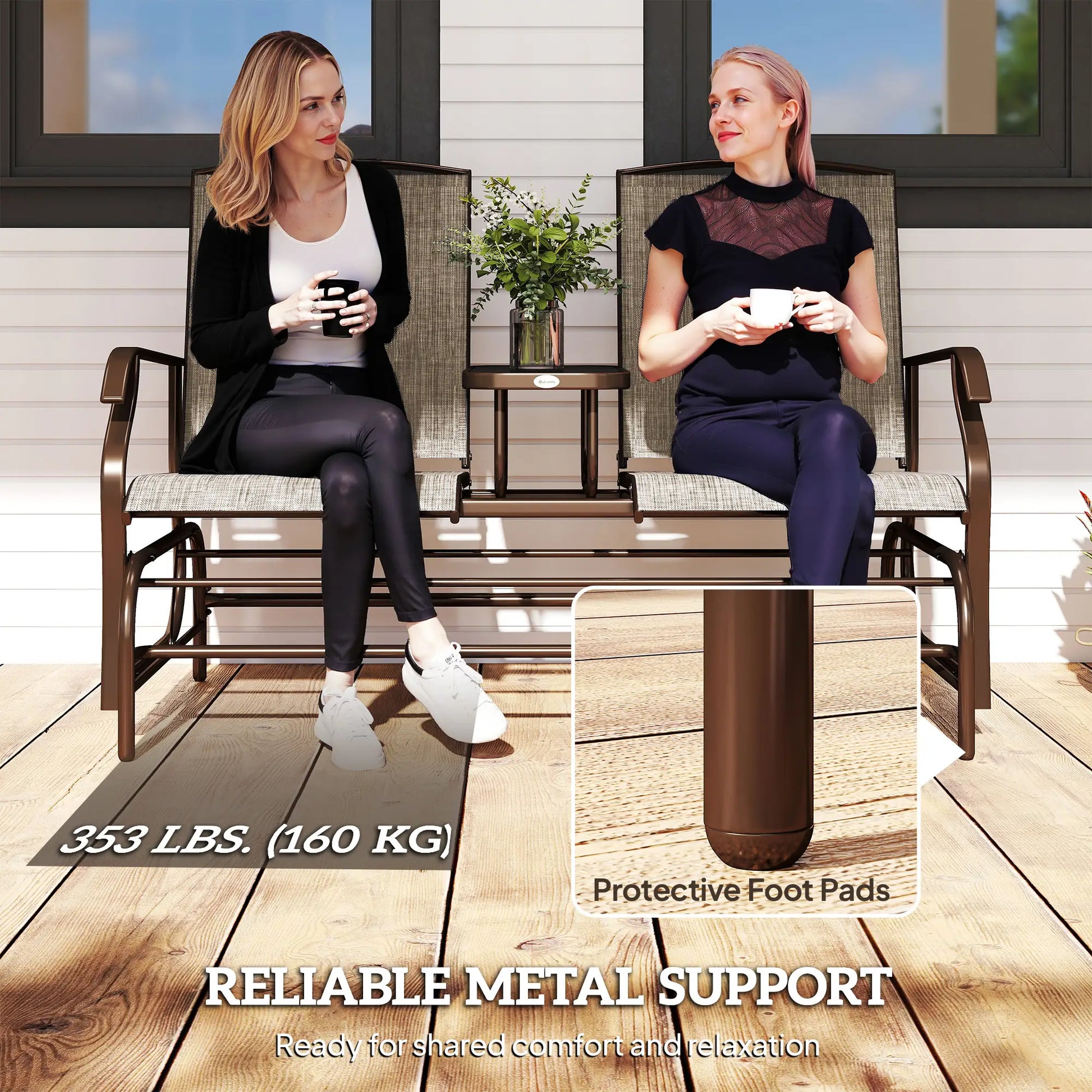 2 Person Patio Glider Rocking Chair, Outdoor Loveseat, Flaxen Outdoor Gliders at Gallery Canada