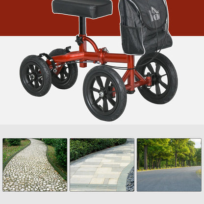Adjustable Steerable Knee Walker, Foldable, Rubber Wheels, Dual Brake, Red Knee Walker & Wheelchair Ramps at Gallery Canada