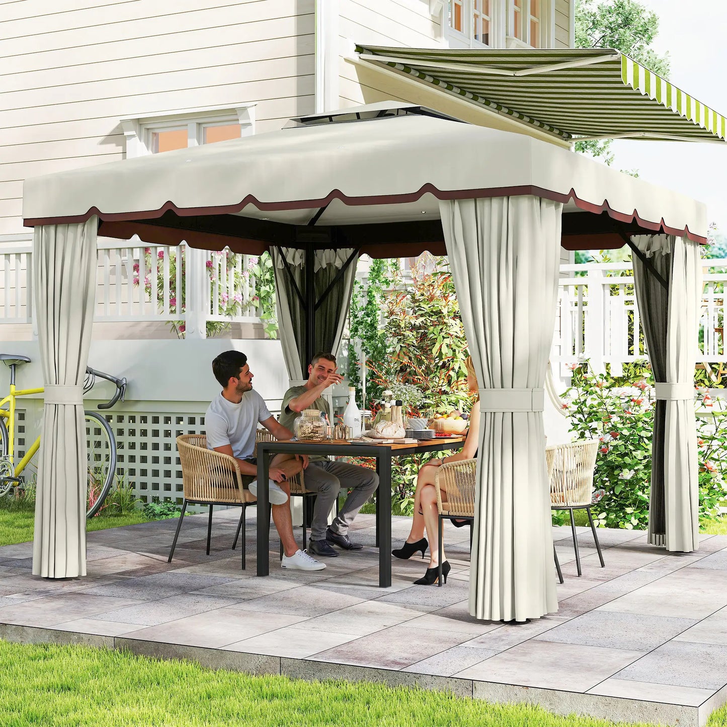 10' x 10' Outdoor Gazebo, Double Soft-Top, Cream White Gazebos at Gallery Canada