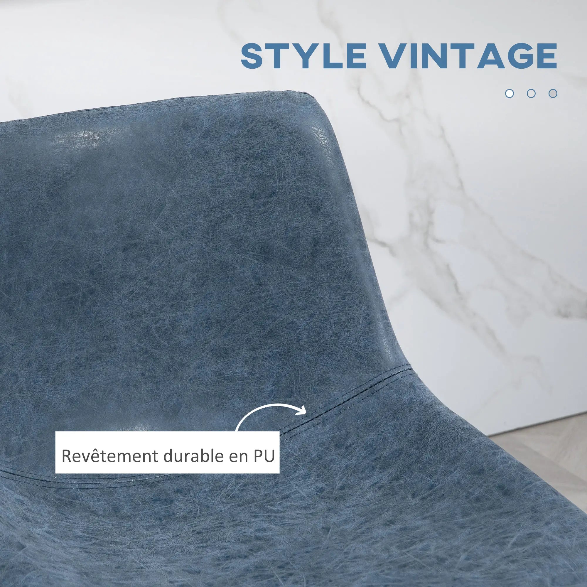 Vintage PU Leather Bar Stools, Set of 2, w/ Footrest, Blue Bar Stools at Gallery Canada