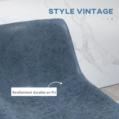 Vintage PU Leather Bar Stools, Set of 2, w/ Footrest, Blue Bar Stools at Gallery Canada