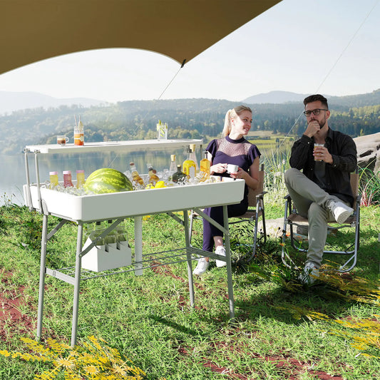 3.5ft Folding Ice Cooler Table with Drain, 2-Tier, Outdoor, White Picnic Tables & Camping Chairs White at Gallery Canada