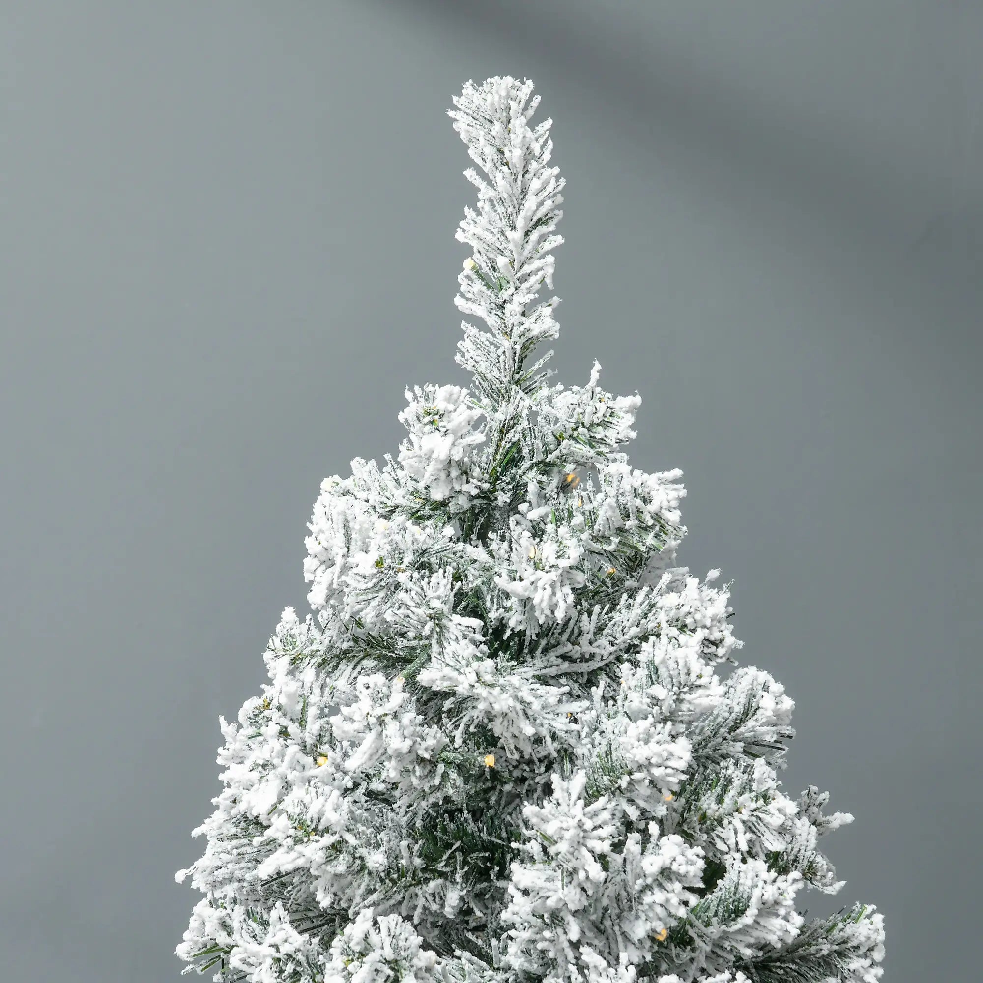 7.5ft Prelit Artificial Christmas Tree, Snow Flocked, Metal Base, Warm White LED Pre Lit Christmas Trees at Gallery Canada