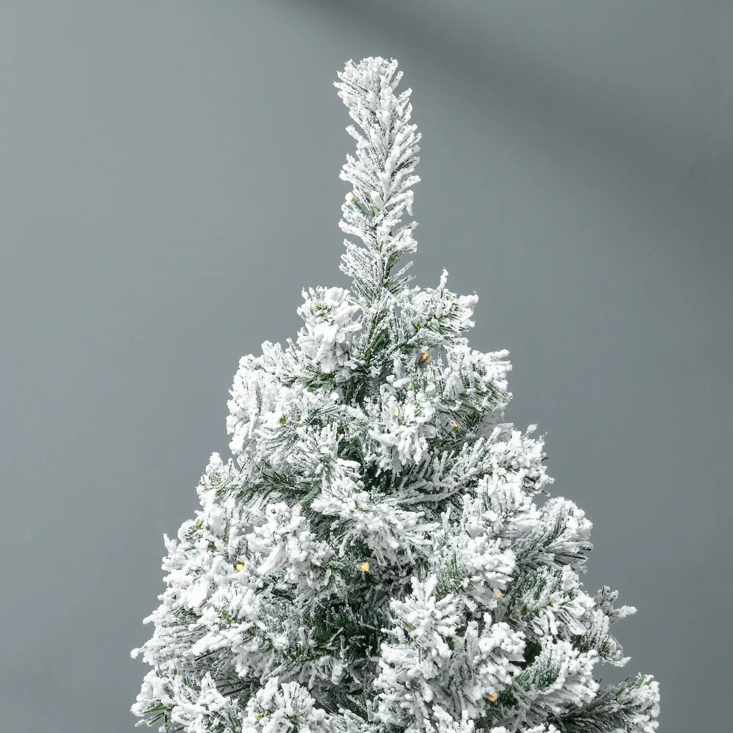 7.5ft Prelit Artificial Christmas Tree, Snow Flocked, Metal Base, Warm White LED Pre Lit Christmas Trees at Gallery Canada