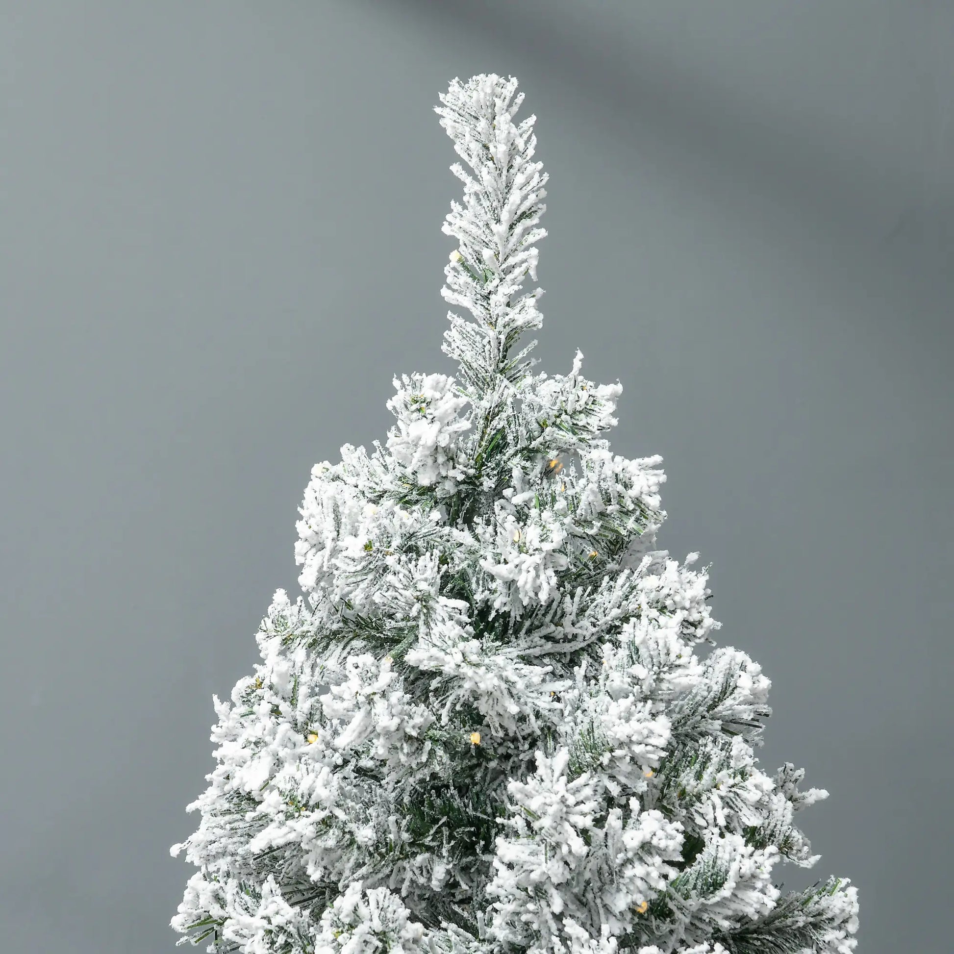 7.5ft Prelit Artificial Christmas Tree, Snow Flocked, Metal Base, Warm White LED Pre Lit Christmas Trees at Gallery Canada