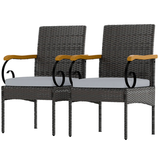 Set of 2 Rattan Outdoor Dining Chairs, Wicker Patio Chairs, Light Grey Patio Chairs Light Grey, Brown at Gallery Canada
