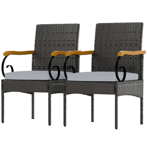 Set of 2 Rattan Outdoor Dining Chairs, Wicker Patio Chairs, Light Grey