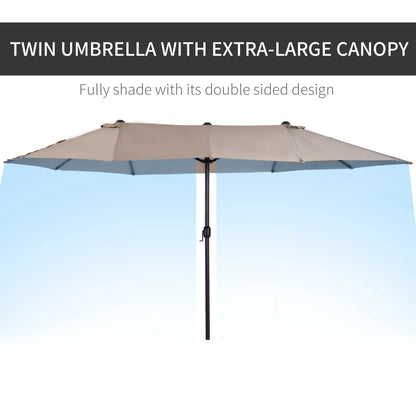 15' Outdoor Patio Umbrella, Twin Canopy Sunshade, Steel Table, Lift Crank, Tan Sun Umbrellas at Gallery Canada