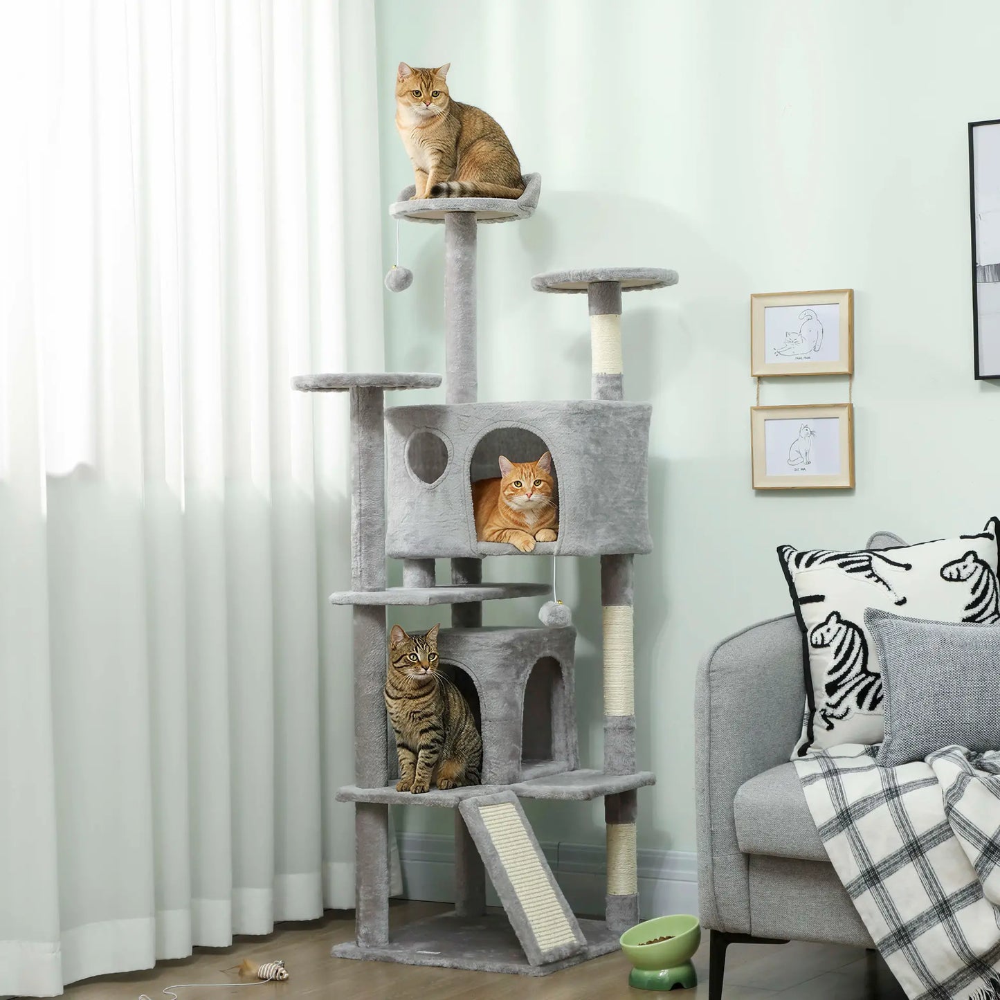 54" Cat Tree, Multi-Level Tower With Scratching Posts, Light Grey Multi-Level Cat Towers at Gallery Canada