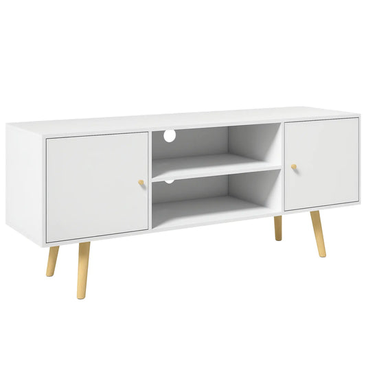 TV Stand for 55 Inches, Storage Shelves, Wood Legs, White TV Stands White at Gallery Canada
