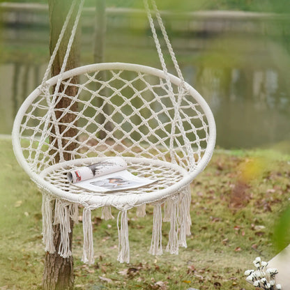 Hanging Rope Hammock Swing, Indoor Outdoor, Cotton-Polyester, Cream White Hammock Swings at Gallery Canada