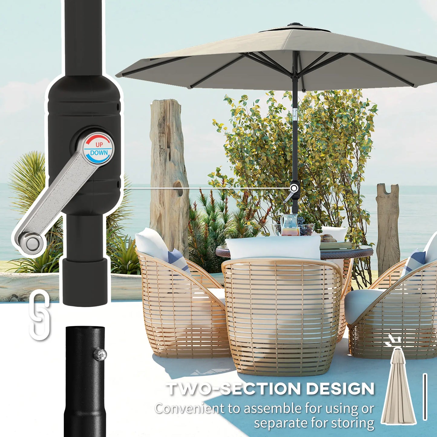 Aluminum Patio Umbrella, 8.5ft, Garden Outdoor Parasol, Light Grey Offset Cantilever Umbrellas at Gallery Canada