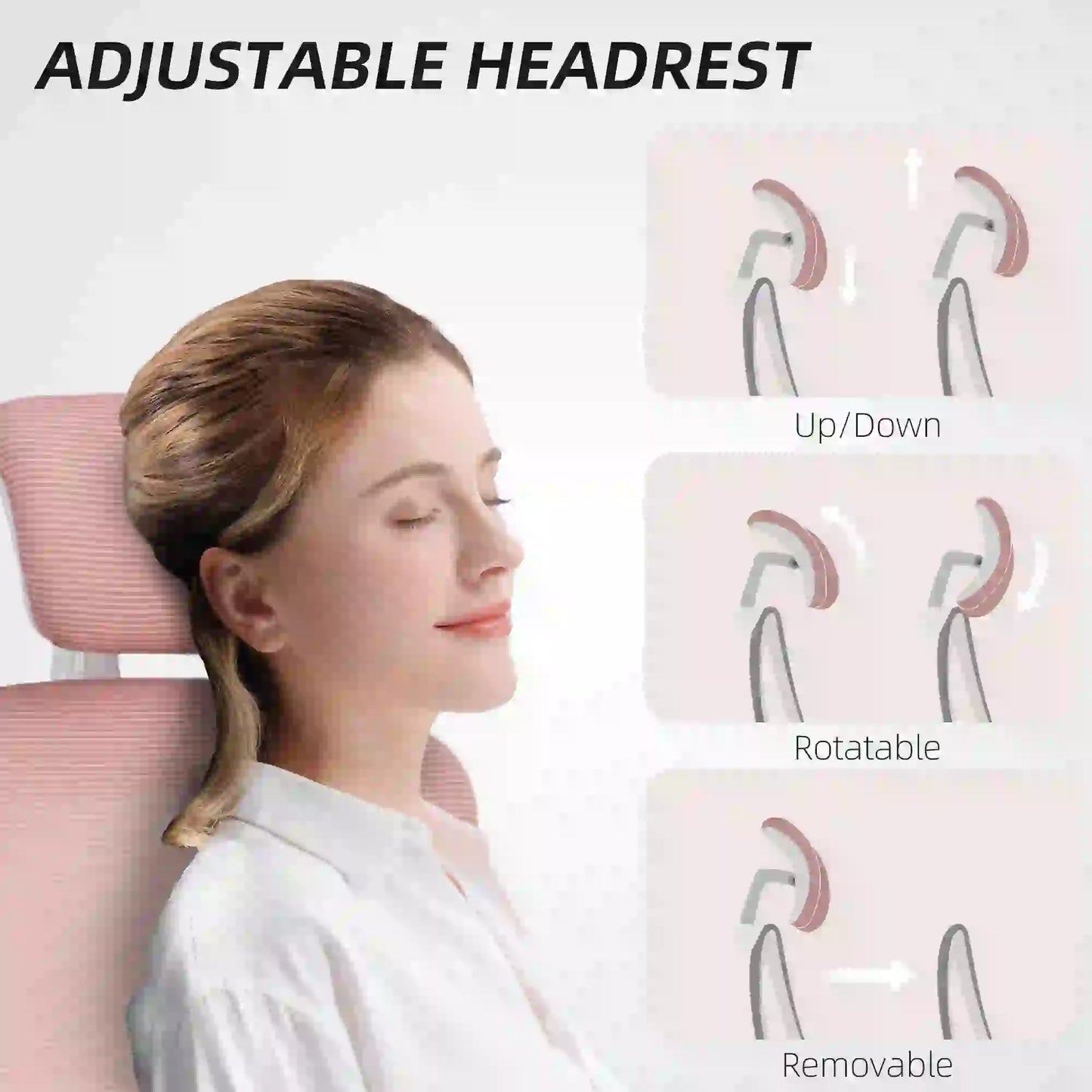 Ergonomic Mesh Office Chair, High Back, Rotatable Headrest, Flip-Up Armrests, Lumbar Support, Pink Task Chairs at Gallery Canada