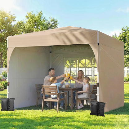 9.6 x 9.6 ft Pop Up Canopy Tent, 3 Sidewalls, UPF 50+, Khaki Pop Up Canopies at Gallery Canada