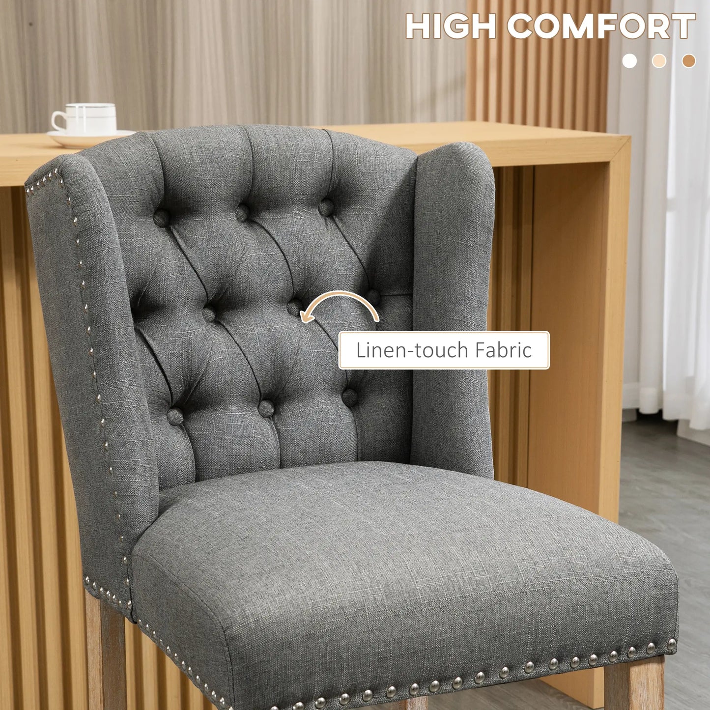 Counter Height Bar Stools Set of 2, Upholstered, Grey Bar Stools at Gallery Canada