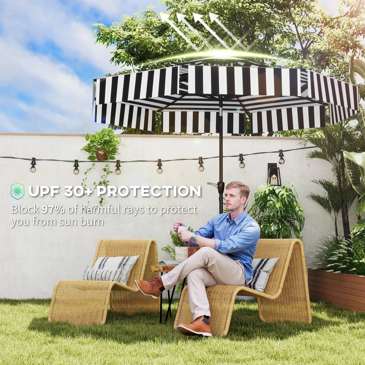 8.6 ft Patio Umbrella, UPF 30+, Crank, Tilt, 8 Ribs, Black Sun Umbrellas at Gallery Canada