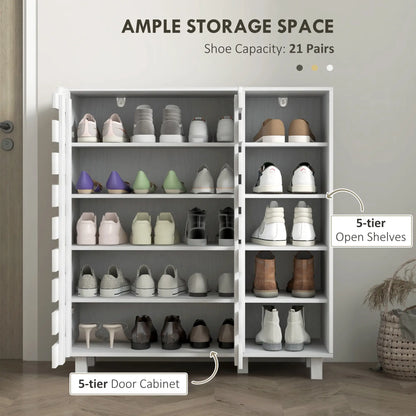 21 Pair Shoe Cabinet, 5-Tier Double Door Cupboard, White Shoe Storage Cabinets & Racks at Gallery Canada
