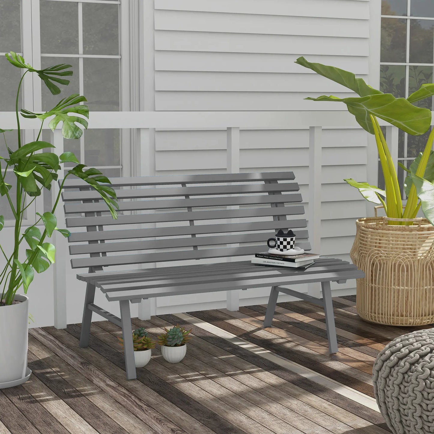 Outdoor Patio Bench, Aluminum Lightweight Park Bench, Grey Piano Benches at Gallery Canada