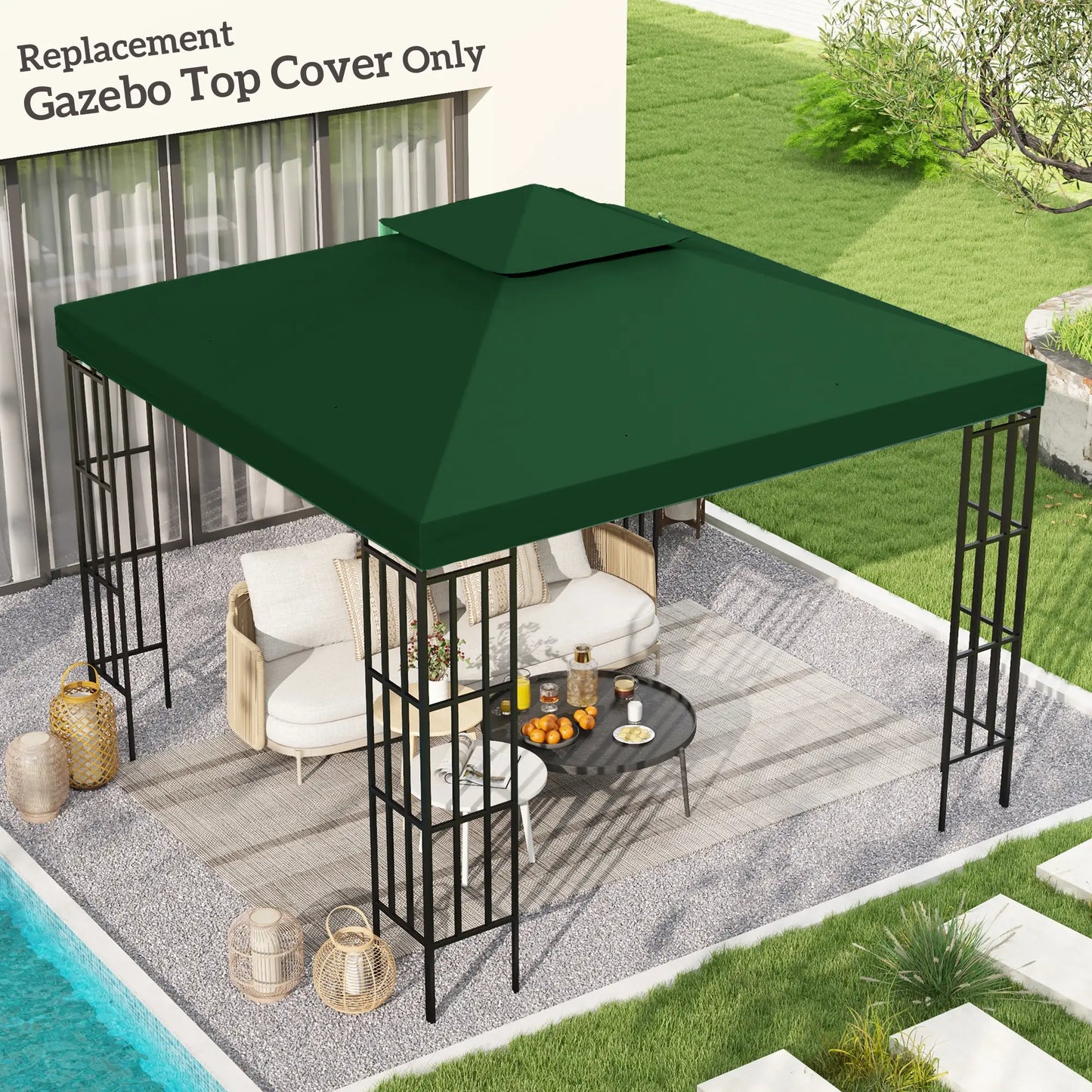10' x 10' Gazebo Canopy Replacement, 2-Tier Top Cover, Green Gazebo Canopy Replacement at Gallery Canada