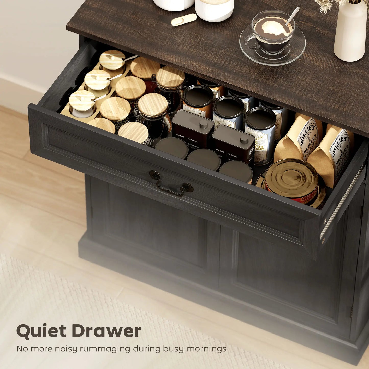 32" Buffet Cabinet, Black Wood Grain, Farmhouse Sideboard, Black Bar Cabinets at Gallery Canada