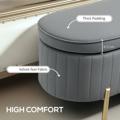 Upholstered Channel Tufted Ottoman Bench, Thick Padding, Metal Legs, Grey Storage Ottomans & Benches at Gallery Canada