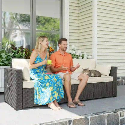3 Seater Wicker Patio Sofa, 6" Thick Cushions, Cream White Patio Furniture Sets at Gallery Canada