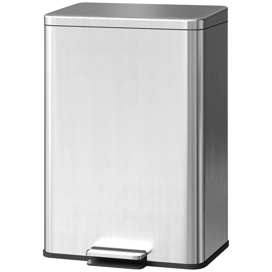 5.3 Gallon/20 L Garbage Bin, Soft Close Lid, Removable Bucket, Silver
