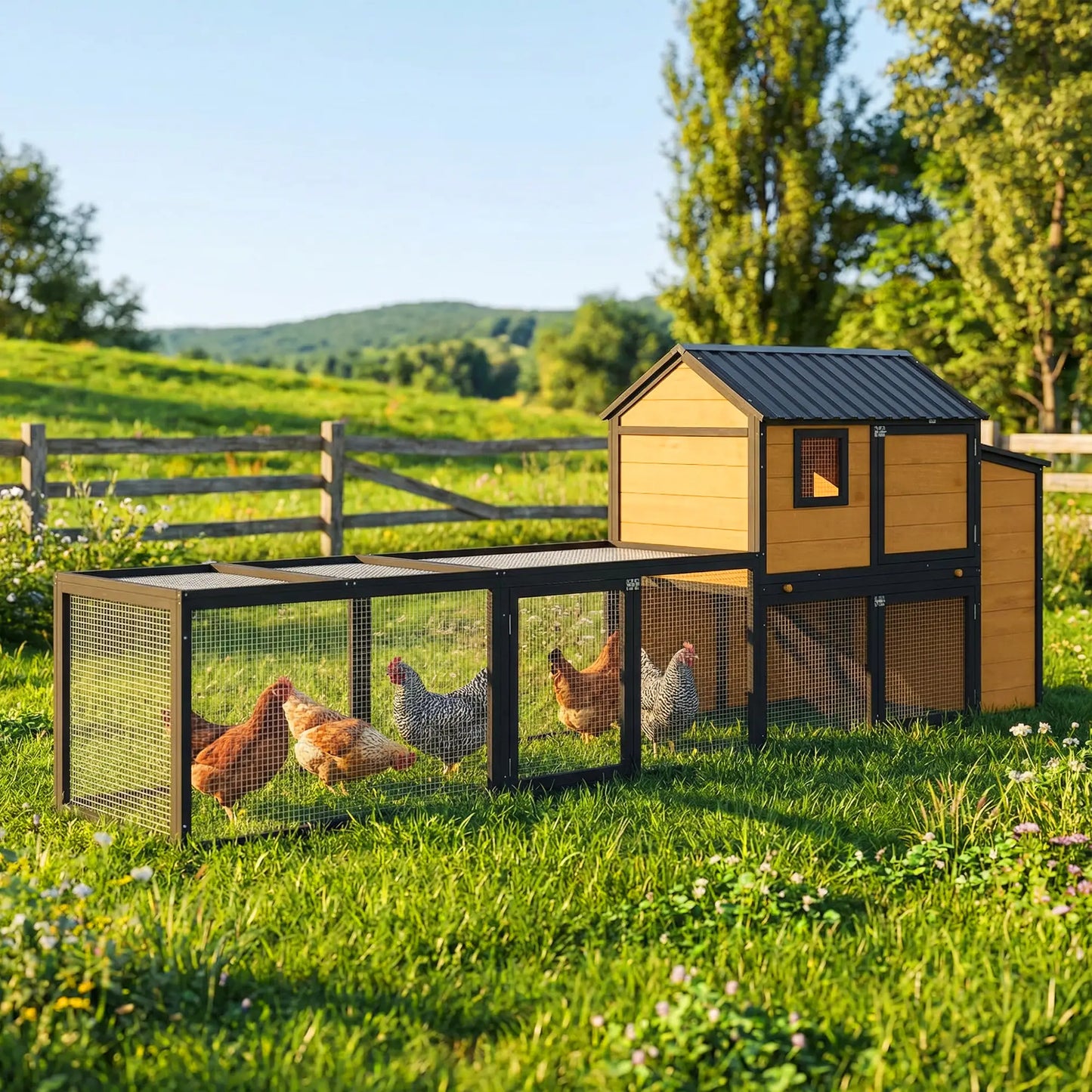 Large 134"L Chicken Coop With Run, Nesting Box, Slide-Out Tray Chicken Coops at Gallery Canada