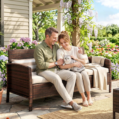 3-Seater Wicker Sofa, PE Rattan Outdoor Couch, Removable Cushions, Brown Patio Furniture Sets at Gallery Canada