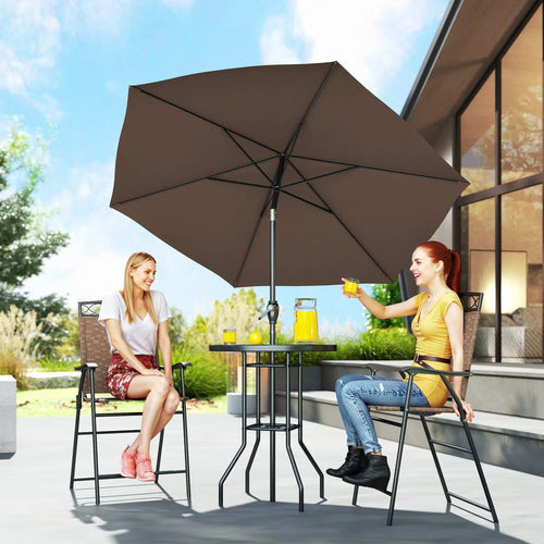 4 Piece Patio Bar Set, Sling Folding Outdoor Furniture, Brown