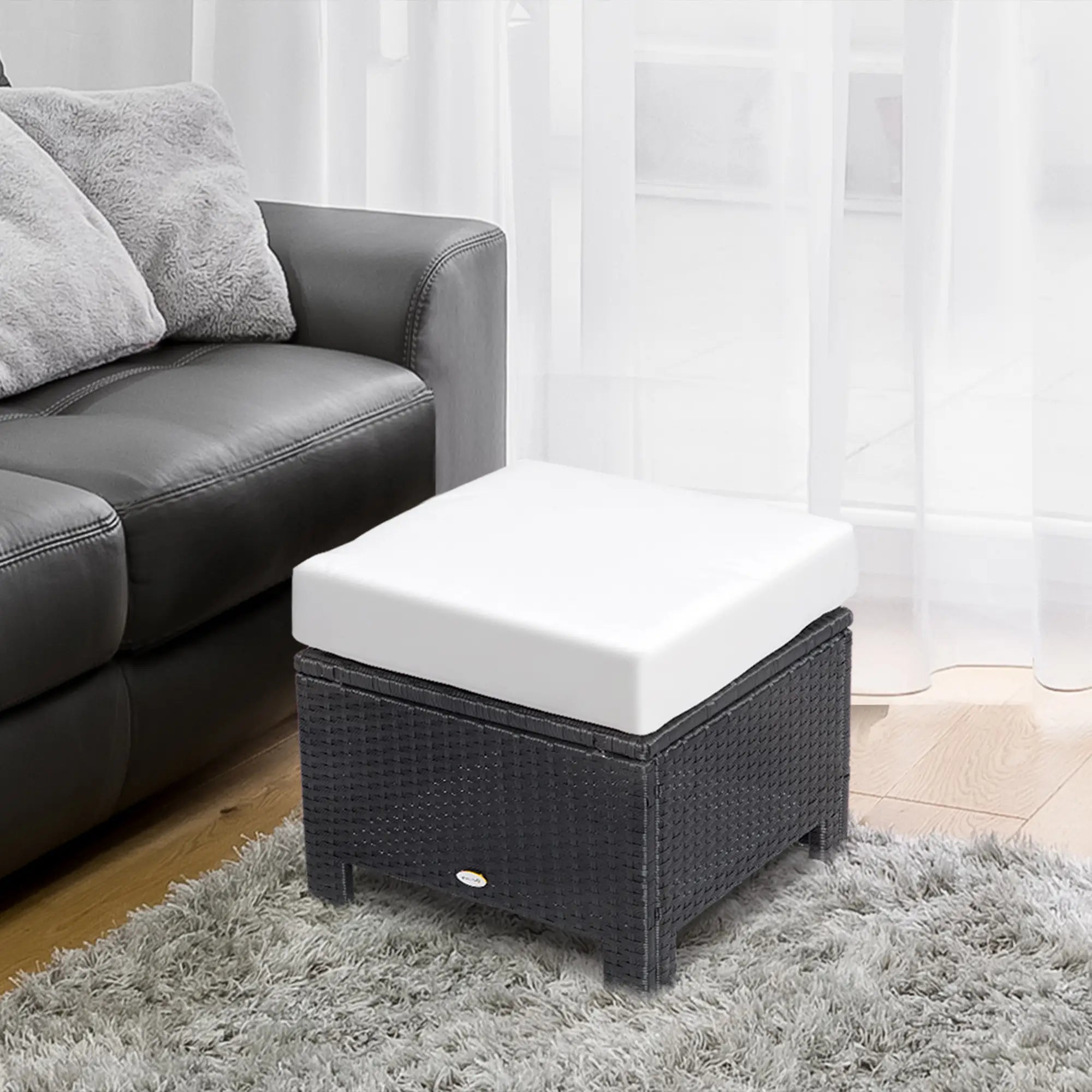 Patio Rattan Ottoman With Cushion, Outdoor Wicker Footrest, Metal Frame, White Patio Furniture Sets at Gallery Canada