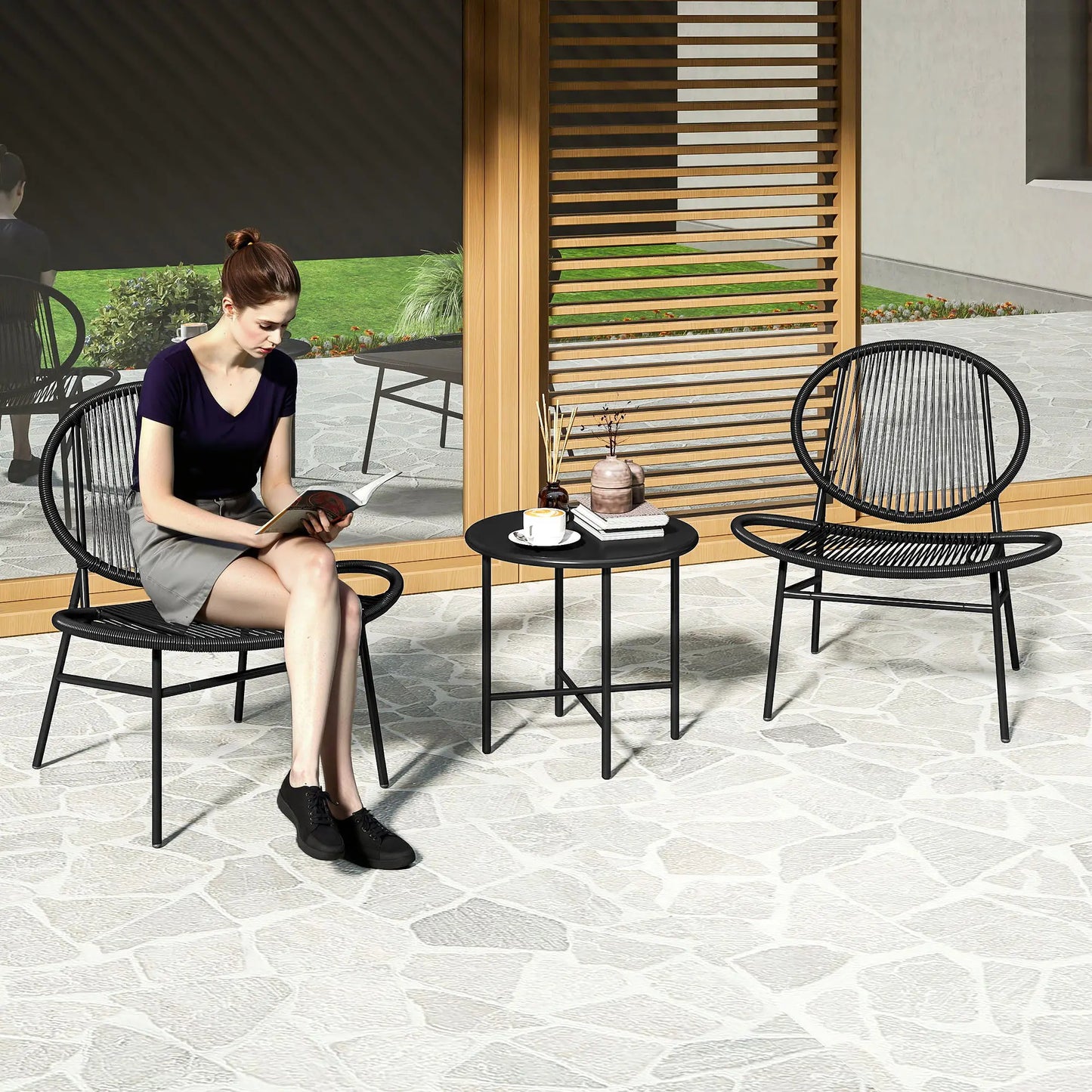 Rattan Bistro Set, 3 Pieces Wicker Patio Furniture, Black Bistro Sets at Gallery Canada
