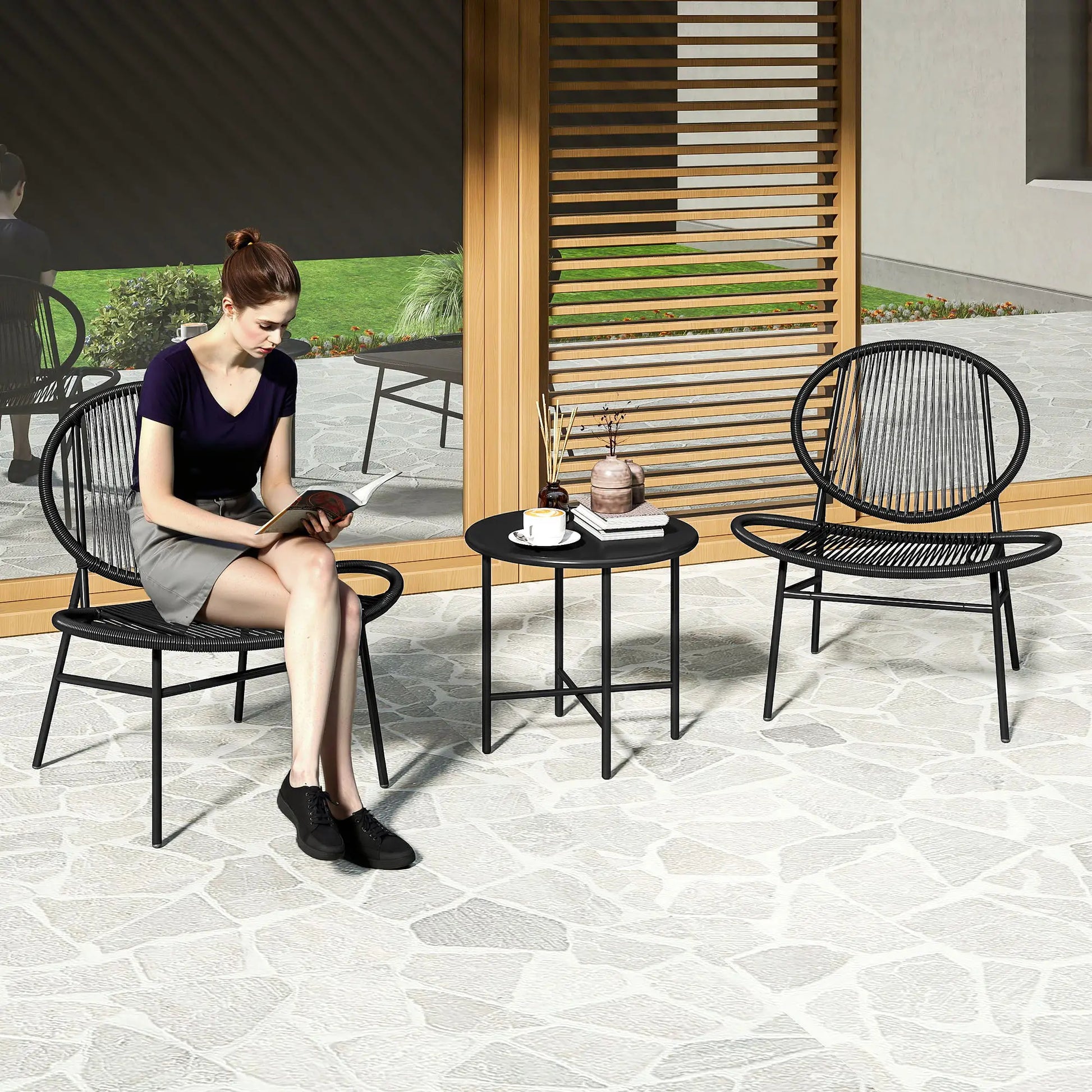 Rattan Bistro Set, 3 Pieces Wicker Patio Furniture, Black Bistro Sets at Gallery Canada