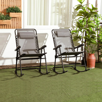 2pc Foldable Rocking Chair Set, Breathable Mesh Seat, Headrest, Grey Outdoor Rocking Chairs at Gallery Canada