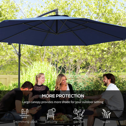 9.7ft Offset Patio Umbrella, 8 Ribs, Crank Handle, Cross Base, Blue Offset Cantilever Umbrellas at Gallery Canada