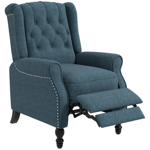 Wingback Reclining Chair with Footrest, Button Tufted, Blue